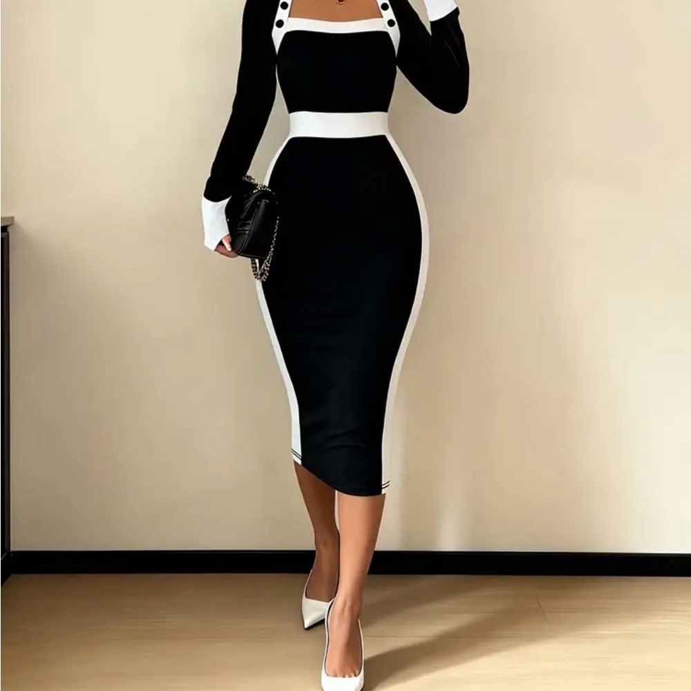 Elegant Black and White Women's Dress